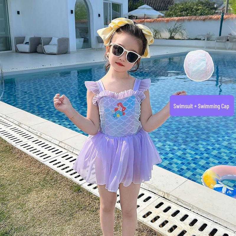 2025 New Girls' One-Piece Mermaid Swimsuit - Cute Princess Summer Swimwear