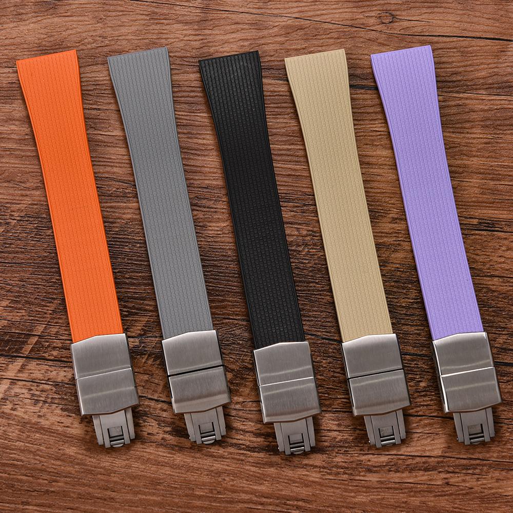 20mm Delugs CTS FKM Gummi Uhrenarmbänder mit 4 Farben Schmetterlingsschließe Einzigartige Textur Schnellverschluss Uhrenarmband für Markenuhr