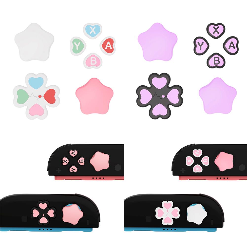 

Cute D-Pad Button Caps Silicone Thumb Grips Set ABXY Key Buttons Sticker Joystick Cover Caps for Nintendo Switch2 pink white