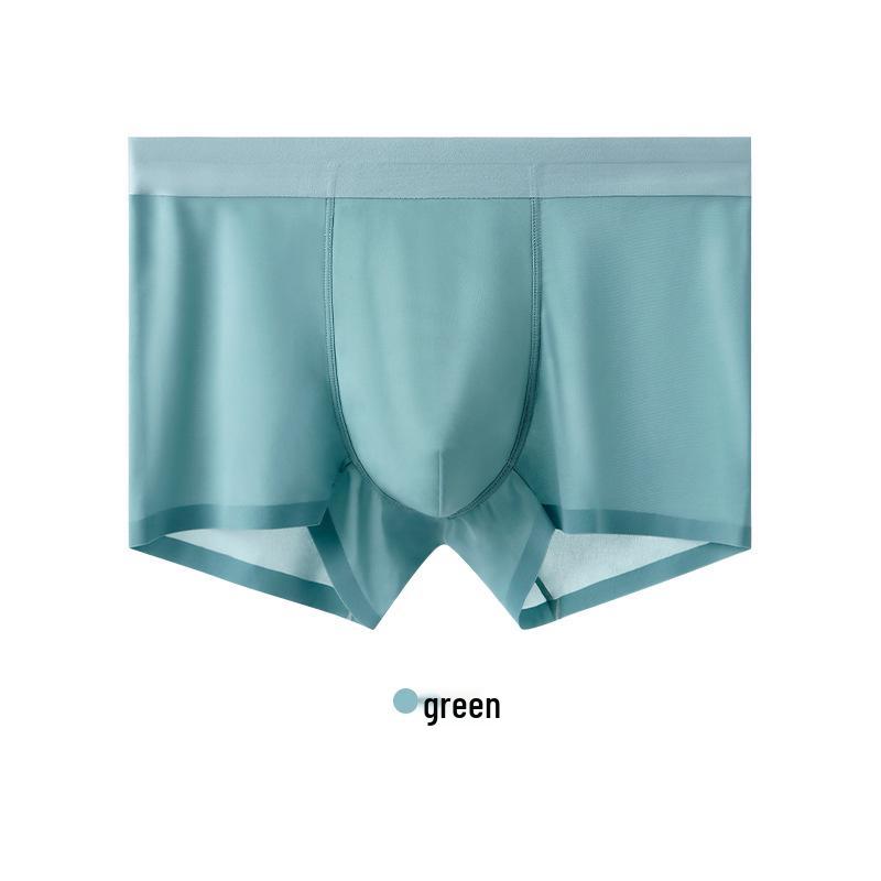 Men's Summer Ice Silk Antibacterial Quick-Dry Boxer Briefs - Mid-Waist, Seamless, Breathable Ultra-Thin Four-Corner Design.