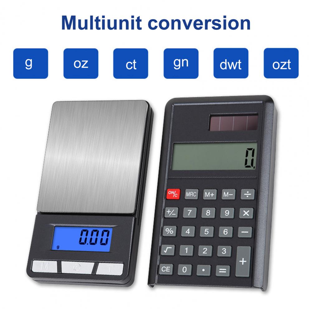 Solar Jewelry Scale With Calculator Cover LCD Screen 6 Units Conversion Tare Function High Accuracy Pocket Scale