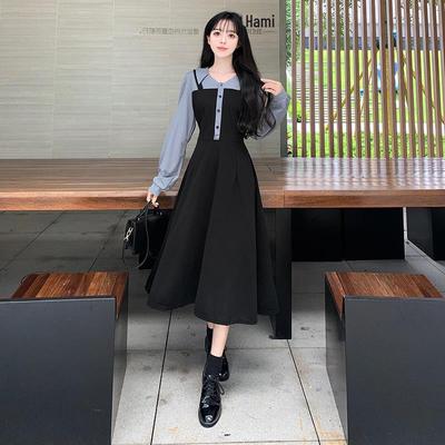 Φθινόπωρο 2023 Γαλλικό Ρετρό Στυλ Μακρυμάνικο Ασύμμετρο Μάξι Φόρεμα για Γυναίκες