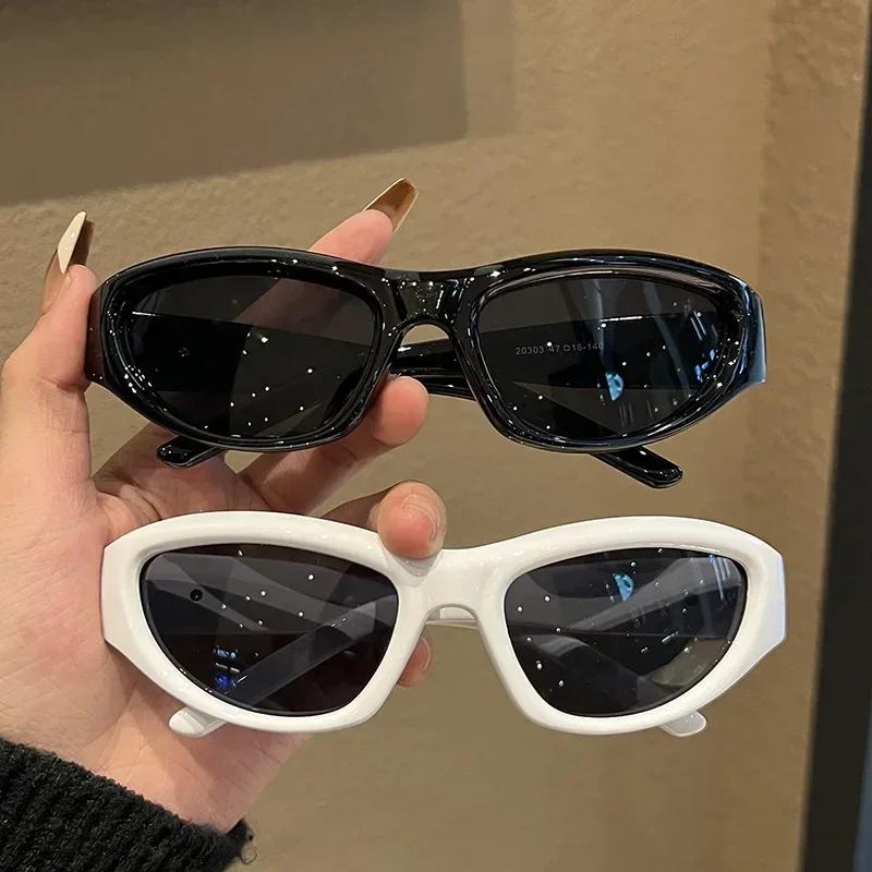Vintage Punk Sports Sunglasses Women Men Y2K Style Cat Eye Sun Glasses Mirror Fashion Eyewear 2000s Retro Shades Gafas De Sol
