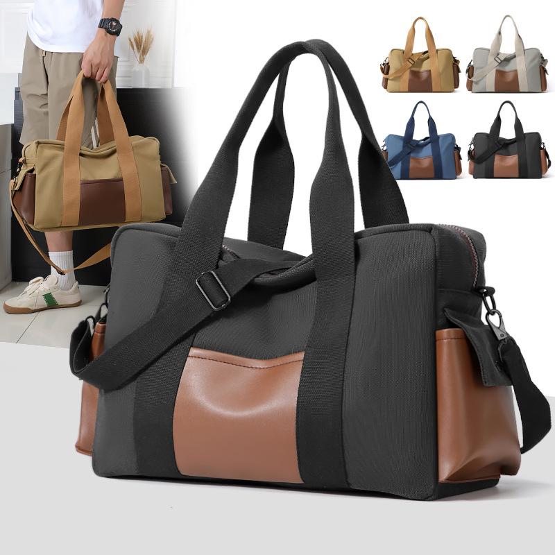 Contrasting color canvas big bag 2025 new large-capacity retro leisure sports fitness bag men's business travel bag