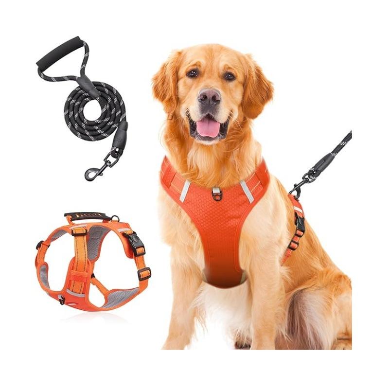 Pet products medium and large pet dog  rope imitation nylon dog walking rope, new reflective dog leash chest strap set