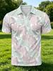 [Printed Design - Not Textured] Light Mint Collar Macaron Pink Green Leaf All-Over Print Men'S Short Sleeve Polo Shirt