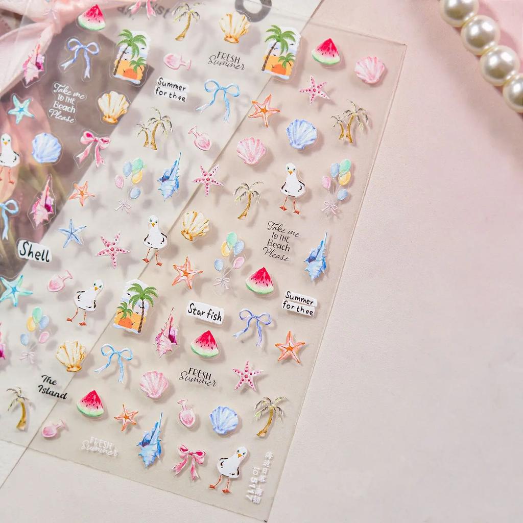 Cute Animal Face 5D Nail Art Stickers Cartoon Cat Bunny Dog Mouse Expressions Simple Self Adhesive Manicure Decal DIY