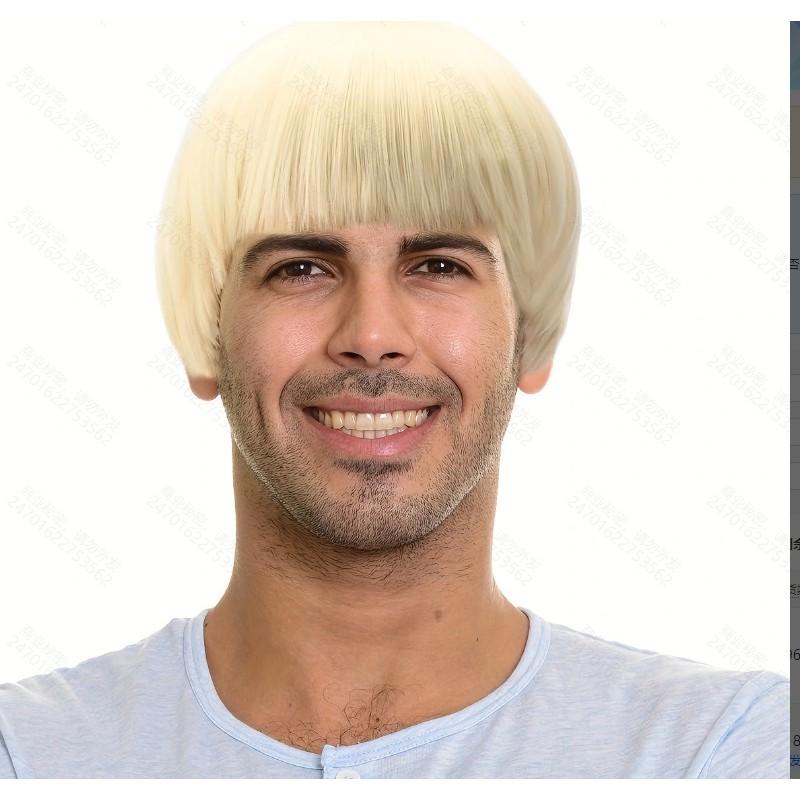 Cosplay Krátká Paruka Houbový Střih Černá Anime Postava Matthew Pruhovaná Syntetická Plná