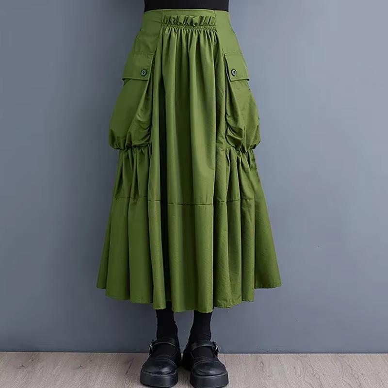 

XITAO Personality Folds Лоскутная женская юбка с карманами LYD1228 One Size армия зеленый