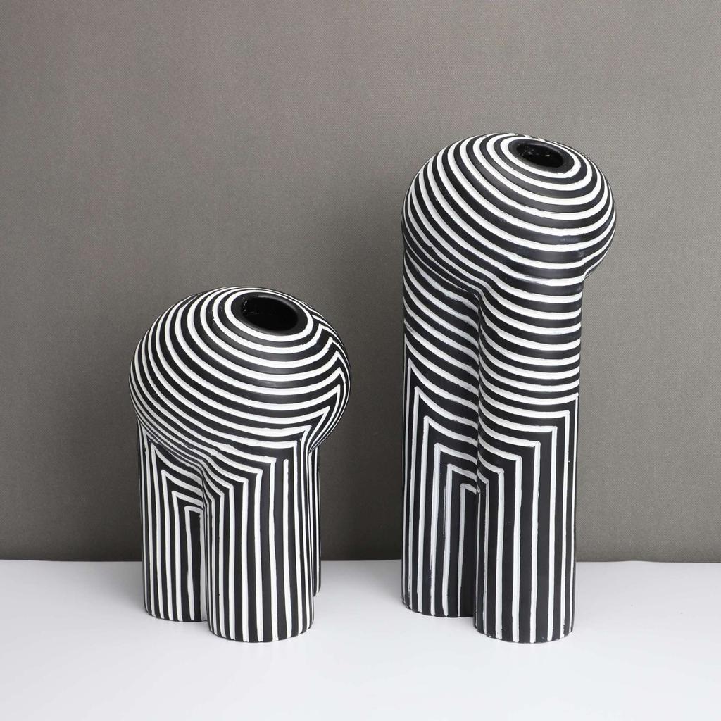 Kreative Harzvase Schwarz-Weiß Gestreifte Blumenvase Abstrakte Geometrie Handwerk Heimdekoration Terrarium Vasen Töpfe