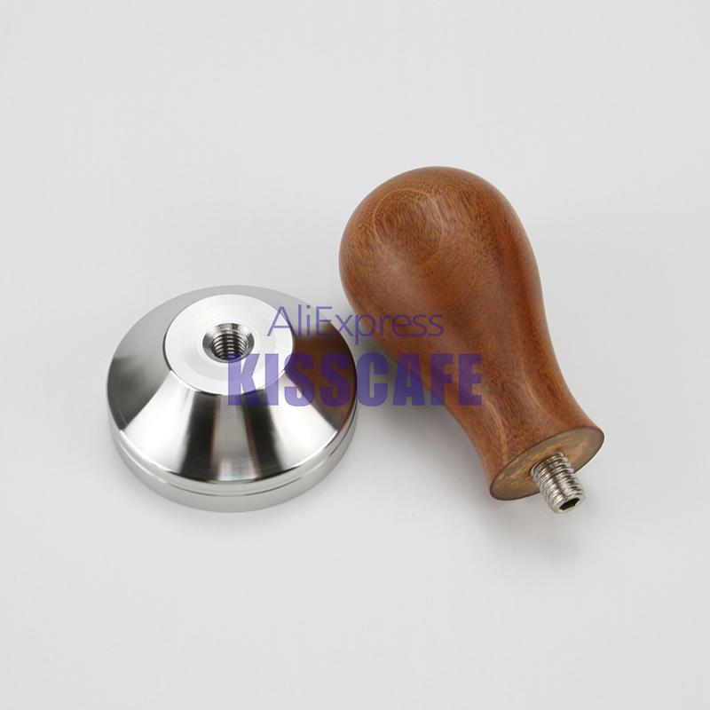 51MM 53MM 58MM Coffee Tamper Powder Hammer 304 Stainless Steel Base Solid Wood Red Handle For Coffee Accessories Barista Tool