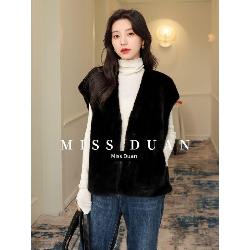 

Мисс Дуань 2024 Новое поступление Модный Ретро Цельный Норковый Жилет Пальто Молодой Норковый Жилет Мех Хайнинг Женский Finnish New Leather/Wide Shoulder Black L
