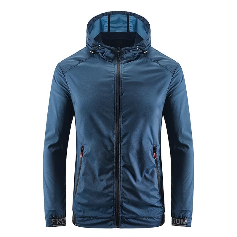 Sommer Kapuzenjacke Langarm Herren Lässig Jugend Einfarbig Kleidung Outdoor Leicht und Atmungsaktiv Schnelltrocknend Skin-Kleidung Herren