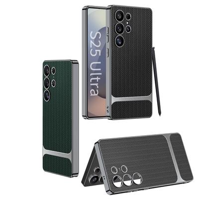 Suitable for Samsung S25U Mobile Phone Case S25u Electroplated Plain Leather Mat Pattern Style Fine Hole Anti Fall Protection Case
