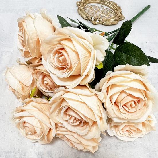 Simulated Roses Bunch Realistic Artificial Roses Faux Rose Bundle with Bendable Stems for Home Decor Parties Weddings Flower Arrangements