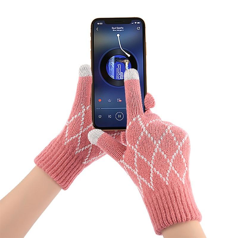 Warm touch screen wool gloves Winter women's jacquard fleece thickened finger knitted gloves stall