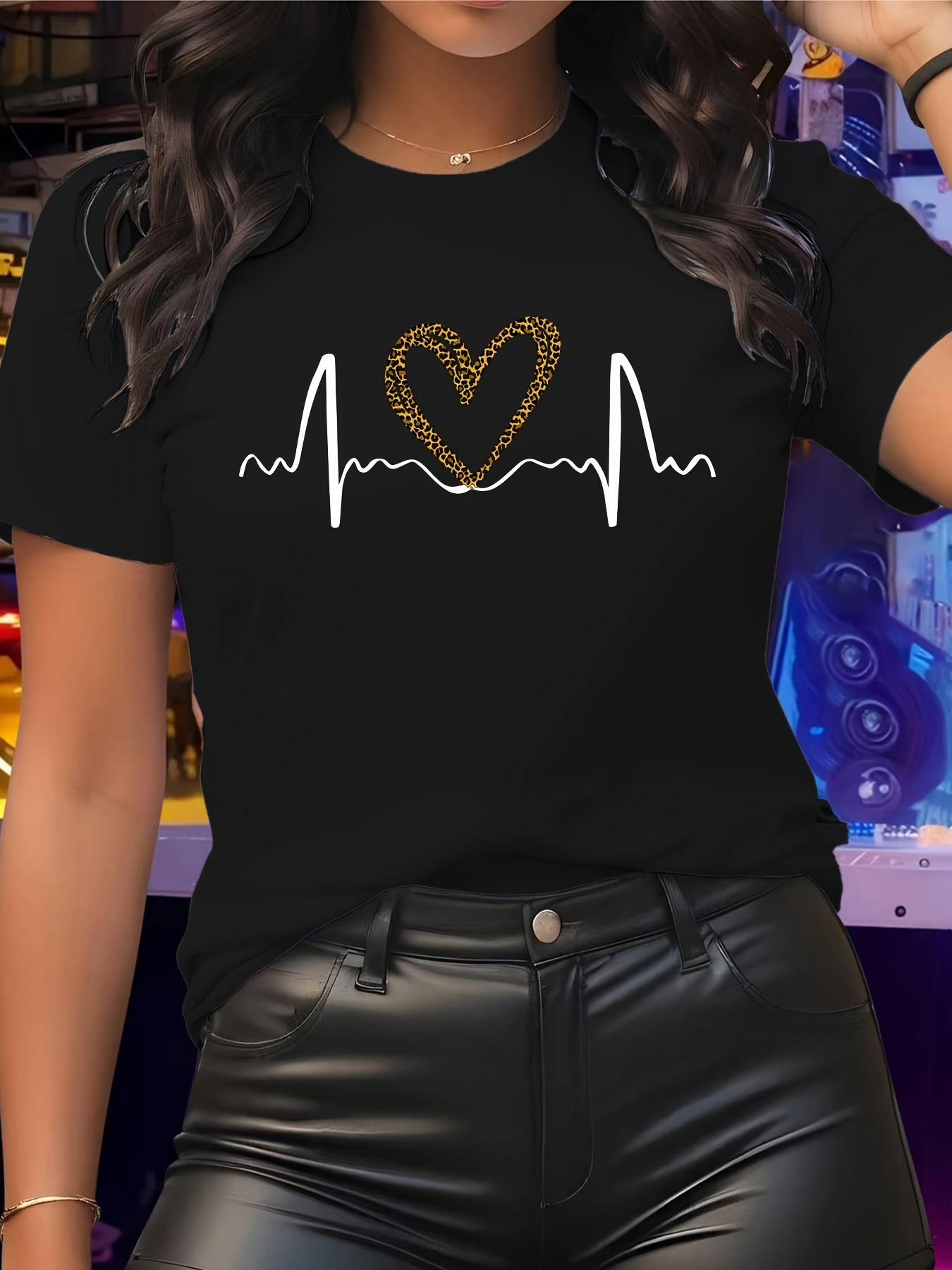 Heartbeat Leopard Heart Graphic T-shirt XXXXL