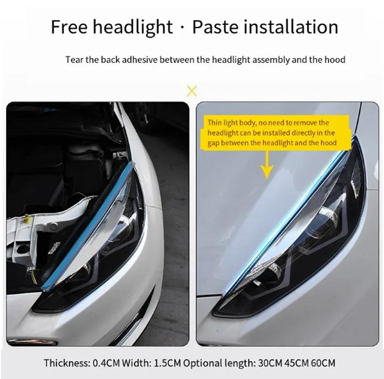 2pcs 12V RGB Car Led Strip Lights Flowing Turn Signal Lamp App Control Flexible Decorative Strip Waterproof DRL Day Running Lamp