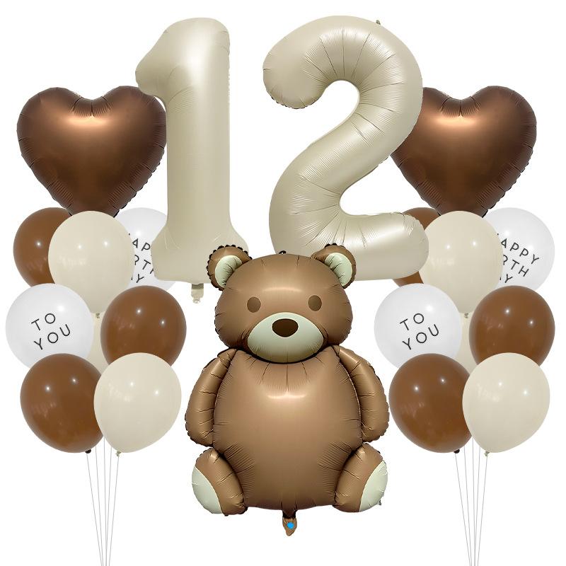 Cute Teddy Matte Bear Balloon Set Vintage Baby Shower Photo Props Birthday Party Scene Arrangement