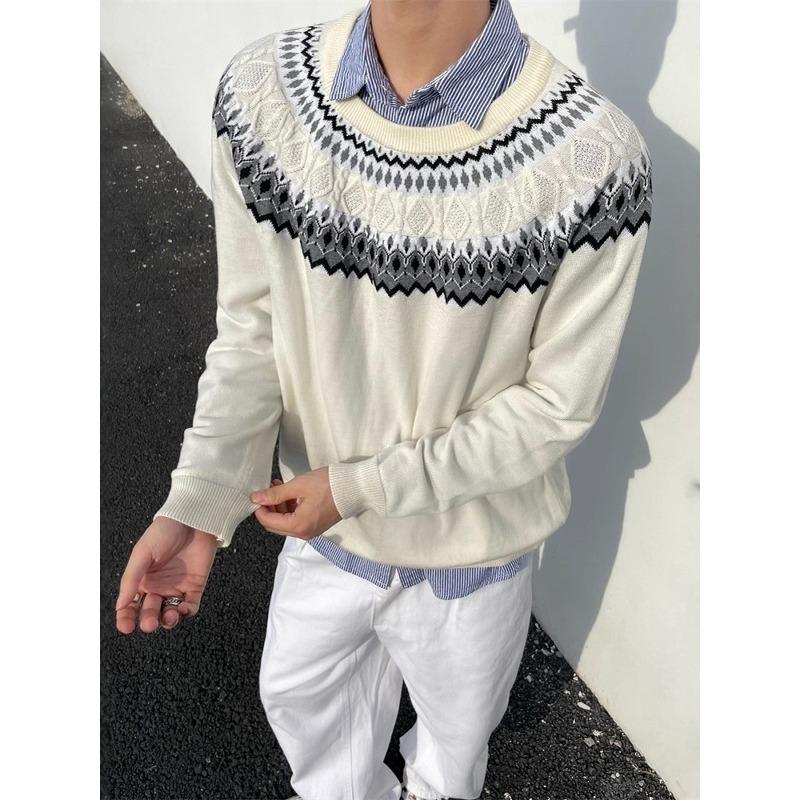 American Retro Cleanfit Sweater Men's Autumn and Winter High-end Twisted Long-sleeved T-shirt Heavy Front Shoulder Bottoming Shirt