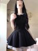 French rich daughter black vest dress women's summer Hepburn style birthday dress princess fluffy dress