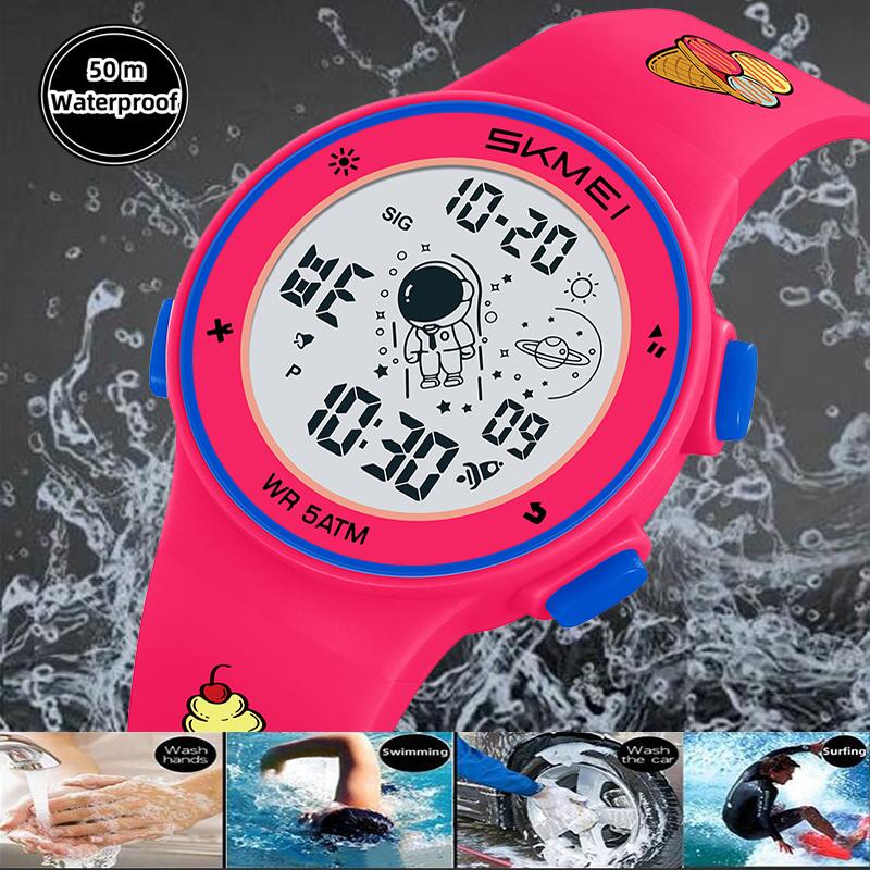 Skmei Kids Digital Watches Fashion TPU Strap Colorful Light LED Waterproof Children Boy Girl Sports Wristwatch with Alarm Clock