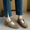 French Leather Suede One-word Buckle with Mary Jane Women's Shoes 2025 New Versatile Flat Bottom Round Head Rivet Single Shoes Women