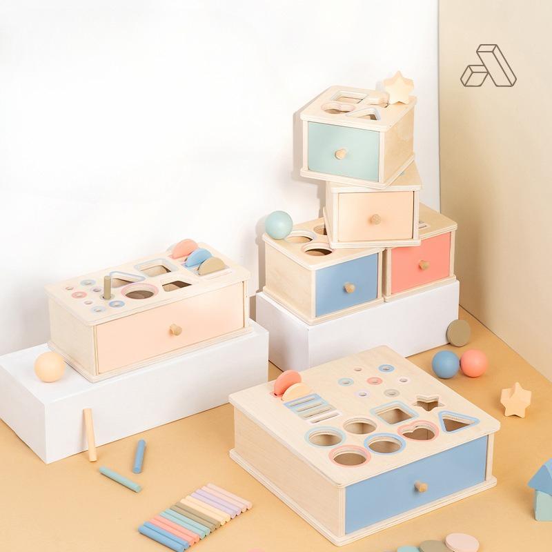 Montessori Color Shape Matching Sorting Box Game, Children'S Puzzle Early Education Coin Box Wooden Toy