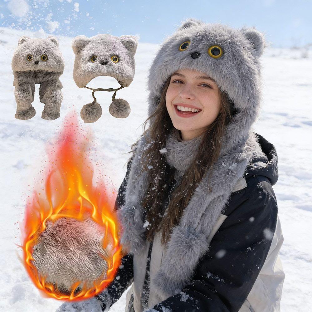 Cute Cat Winter Hat Ear Protection Windproof Hat Thicken Cycling Cap  Women Girls