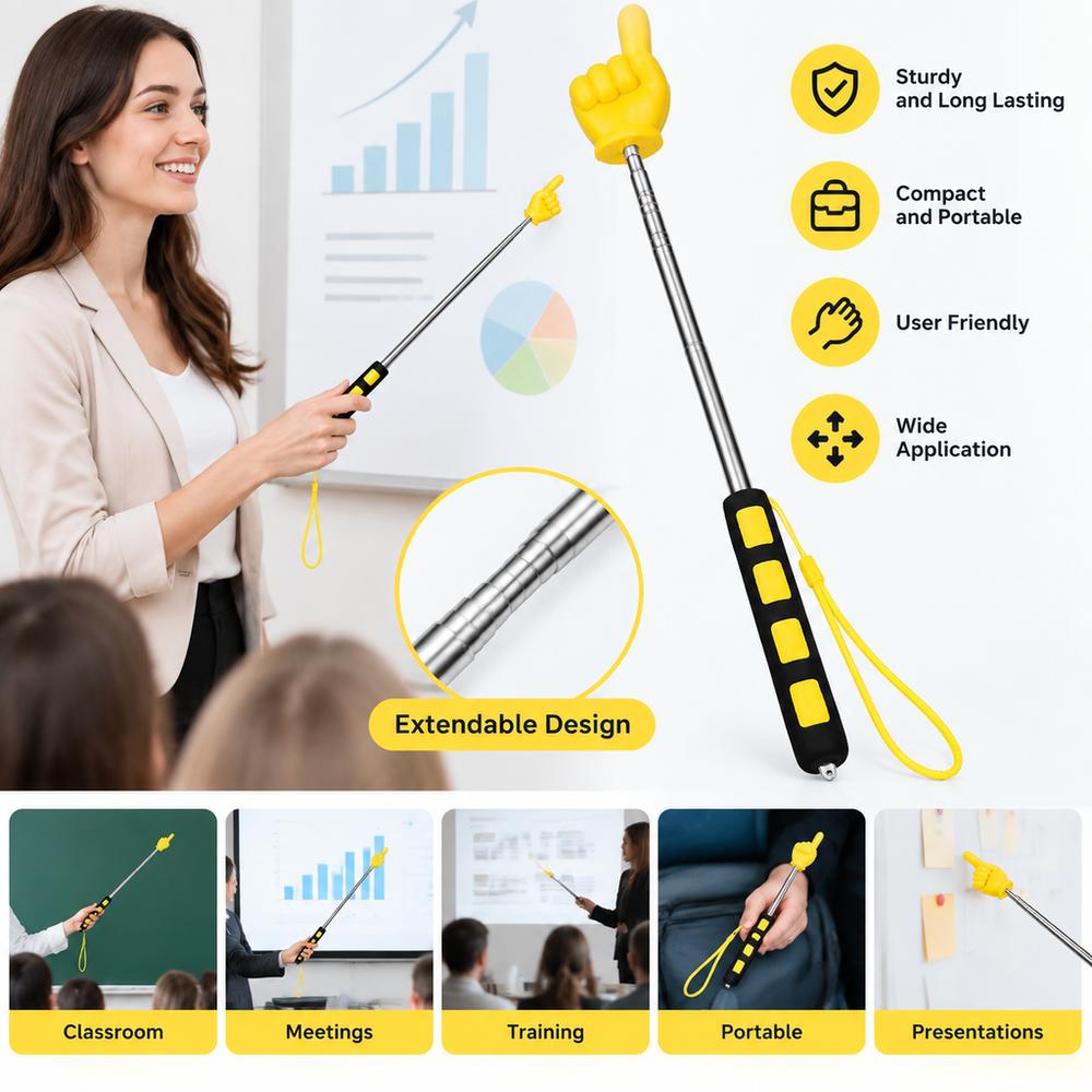 2pcs Telescopic Extendable Finger Pointer Soft Grip Handle Teacher Hand Pointer Reading