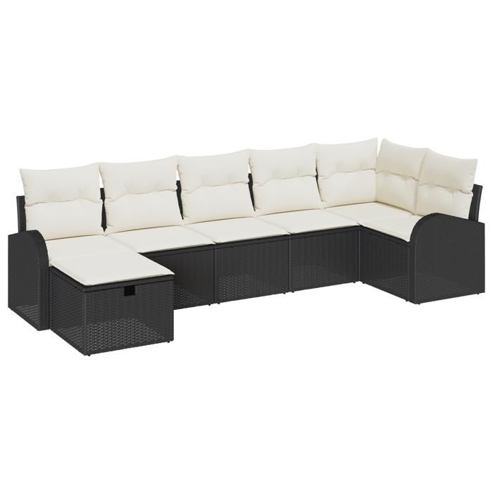 VidaXL Ensemble de Canapés de Jardin 7 Pièces avec Coussins Noir Poly Rattan 3359096