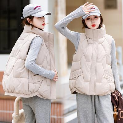 Women's Winter Stand-up Collar Short Down Vest Solid Color Loose Thin Warm Vest
