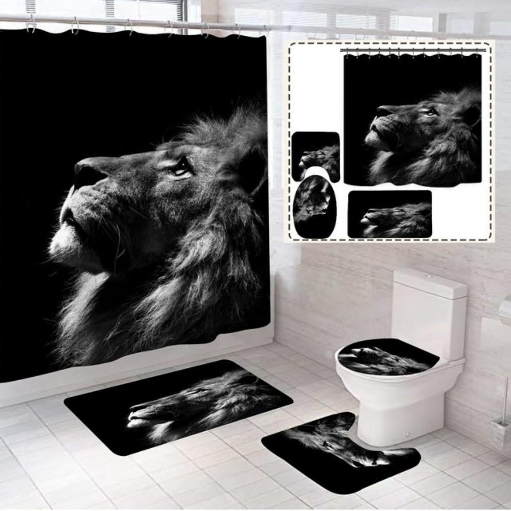 Crown Lion King 3D Luxury Bathroom Curtains Shower Curtain Set for Bathroom Modern Geometric Bath Rug Decor