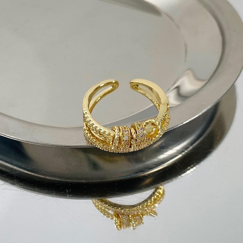 New Luxury Zircon Inlaid Ring Multiple Layers Cross Rotation Adjustable Couple Opening Rings for Women Men Finger Jewelry Gifts