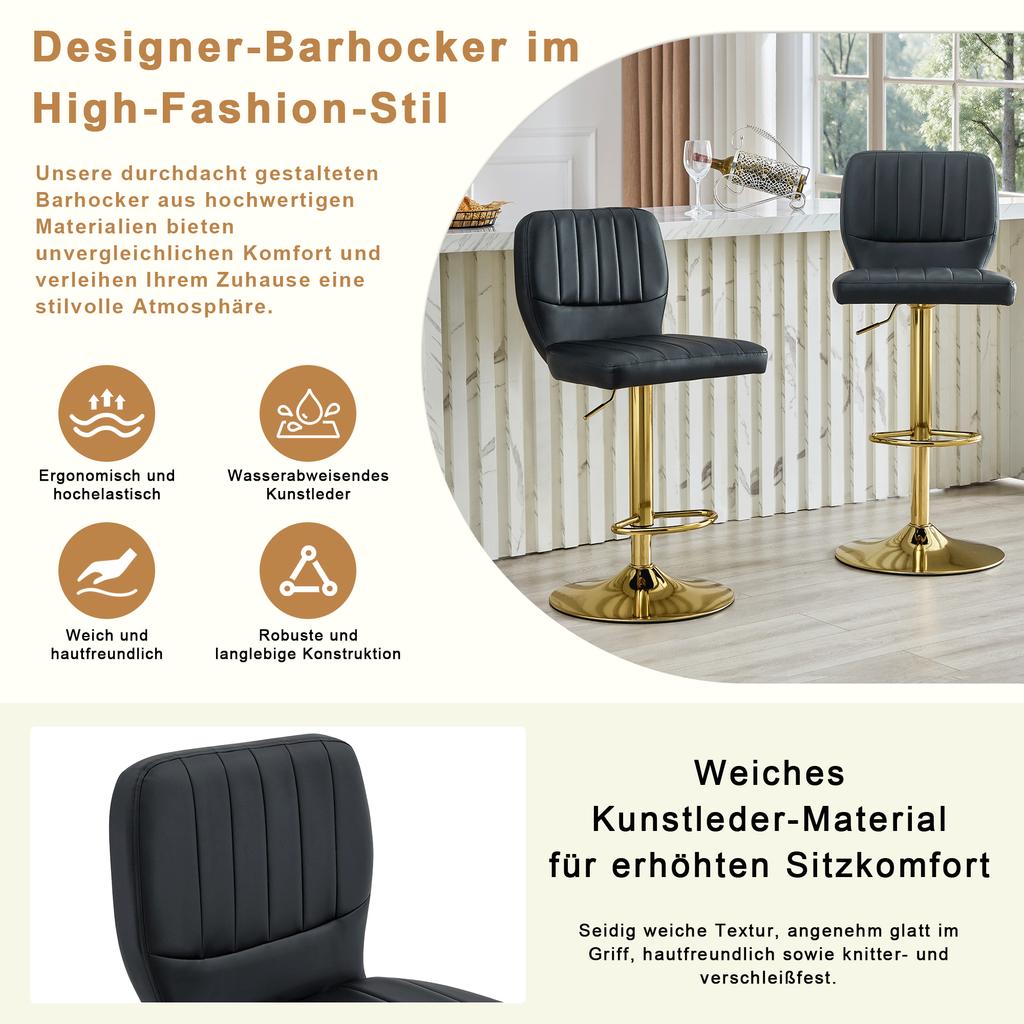 Bar Stool Height-Adjustable 62-83cm, 360 degrees Swivel Chair with Backrest & Footrest, Ergonomic Kitchen, Black Faux Leather, 136kg