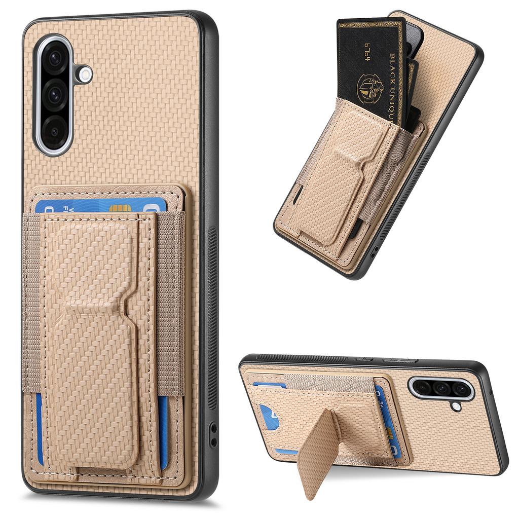 For Samsung Galaxy A36 5G Case with Card Holder Kickstand Fiber Pattern Leather Back Cover