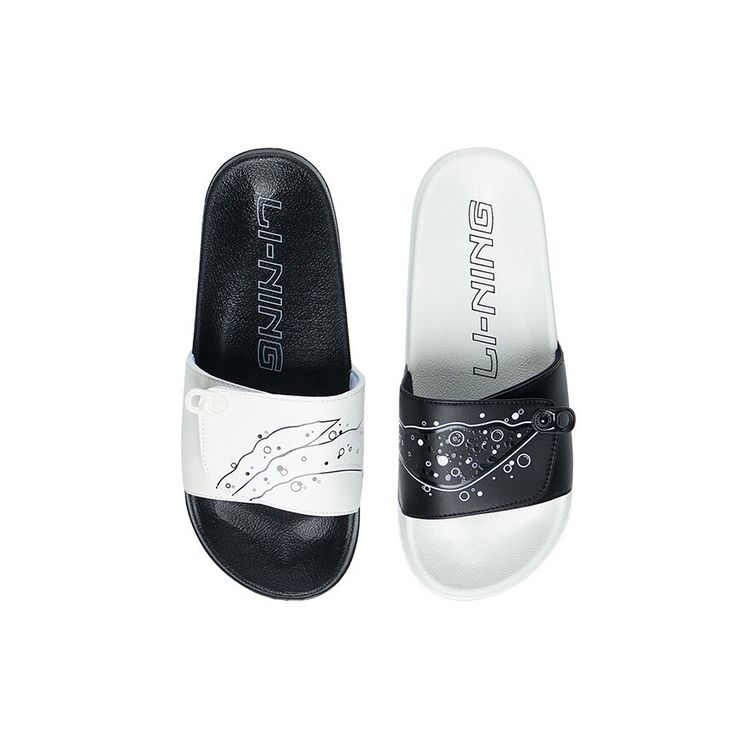 Li Ning Ln Slipper Comfortable Durable Rubber Sole Slide Sandals Men Footwear Black White AGAS001-1