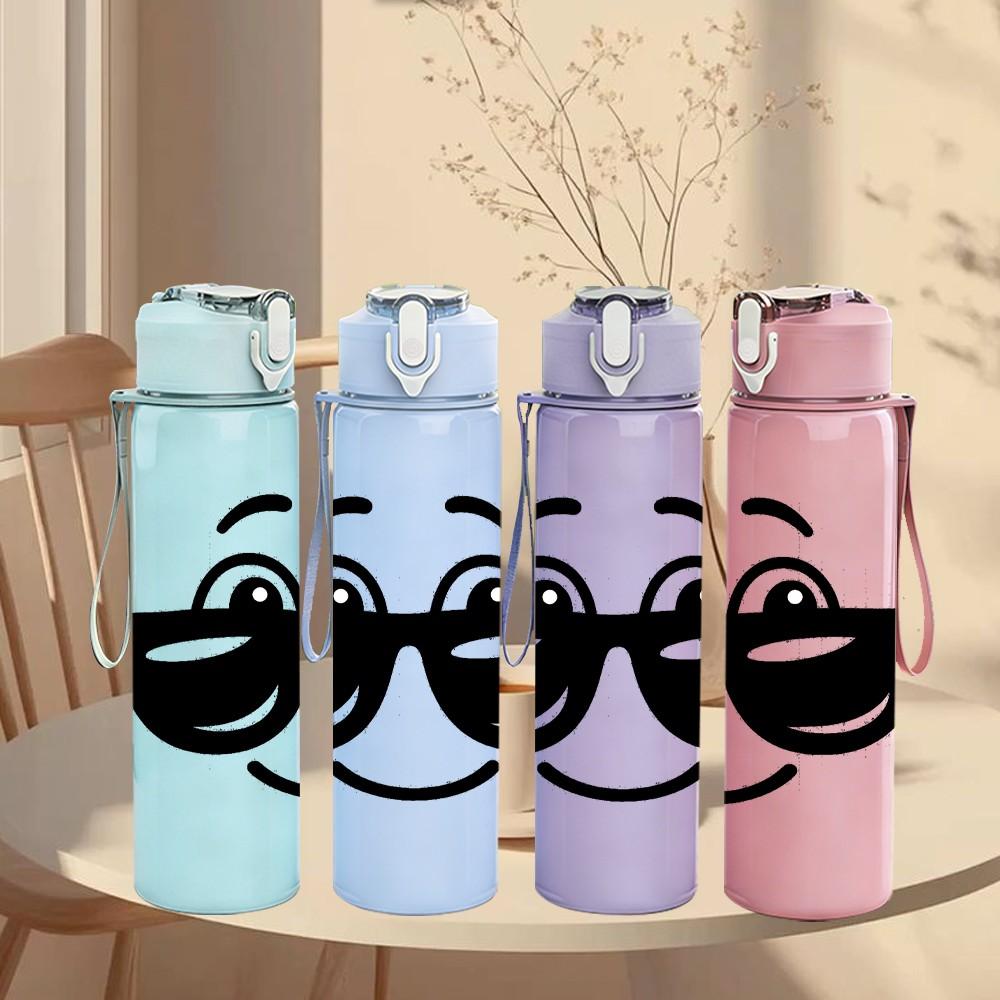 1PC Cool Sunglasses Smiley 750ml Color Plastic Sports Water Bottle Leakproof Flip Straw Lid Suitable for Sports Office Home Use
