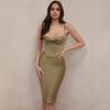 Elegant Satin Ruched Neck Strappy Long Dress