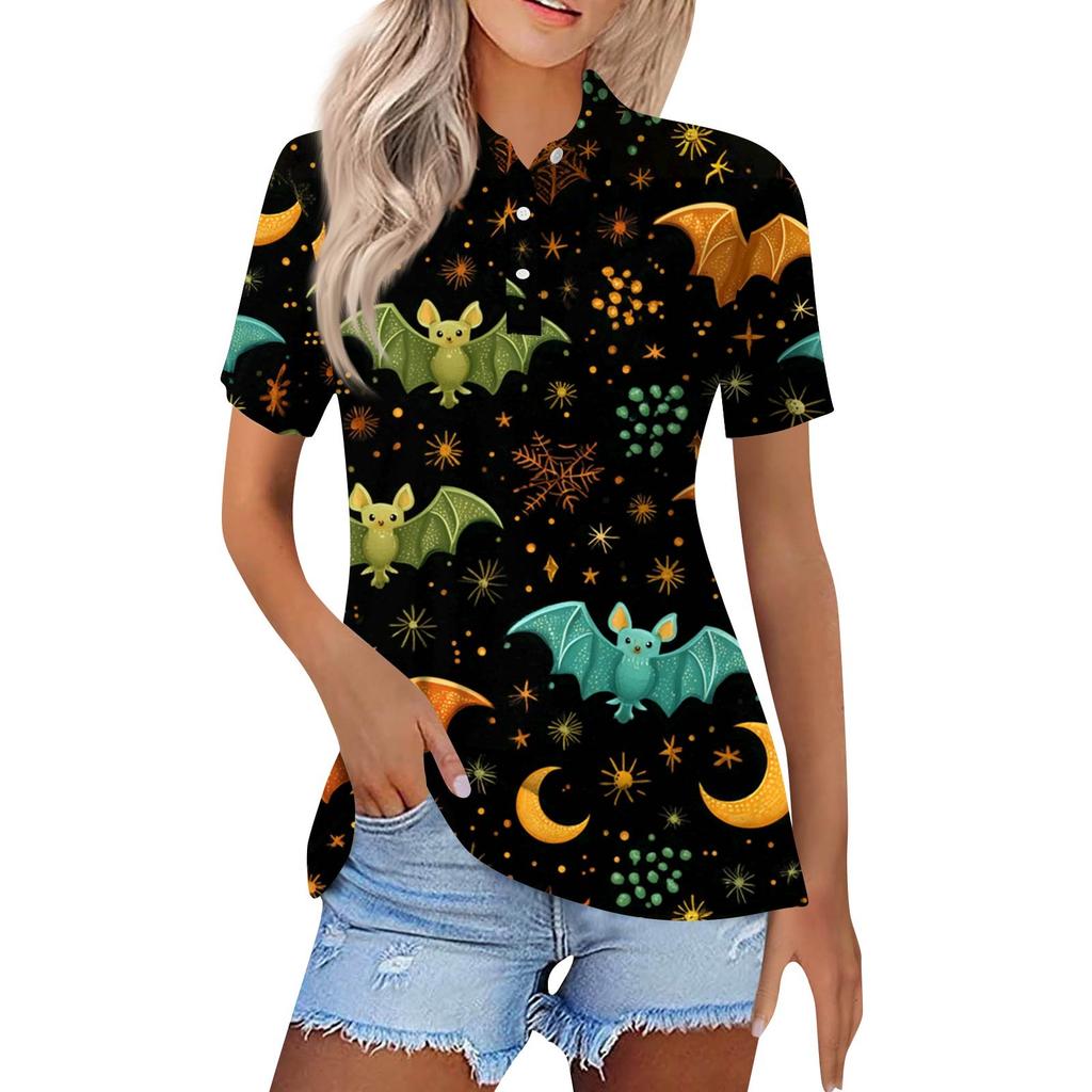 Women's Fashion Casual Lapel Short Sleeve Printed Shirt Women's Button Up Tops