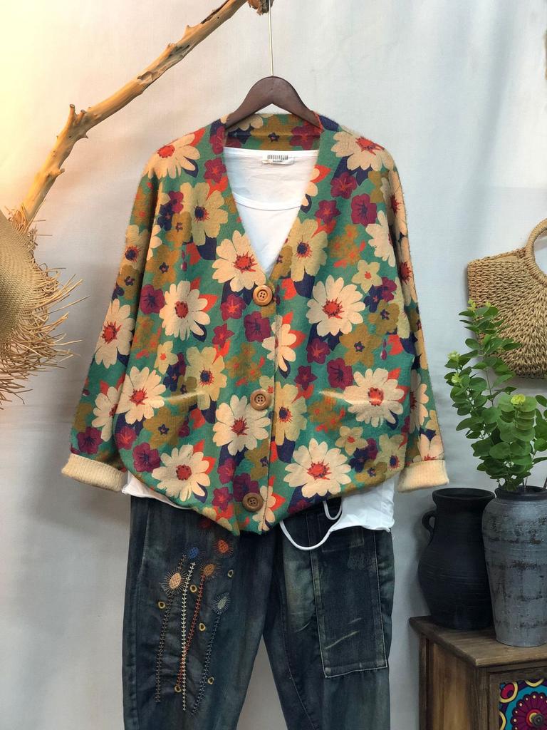 Factory new autumn and winter cute printed imitation mink velvet jacket women's Korean version loose lazy sweater