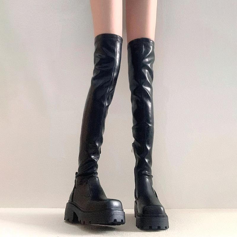 Recommended by the Blogger! Thick-soled Over-knee Boots, Women's Boots, Elastic High Boots, Black Boots.