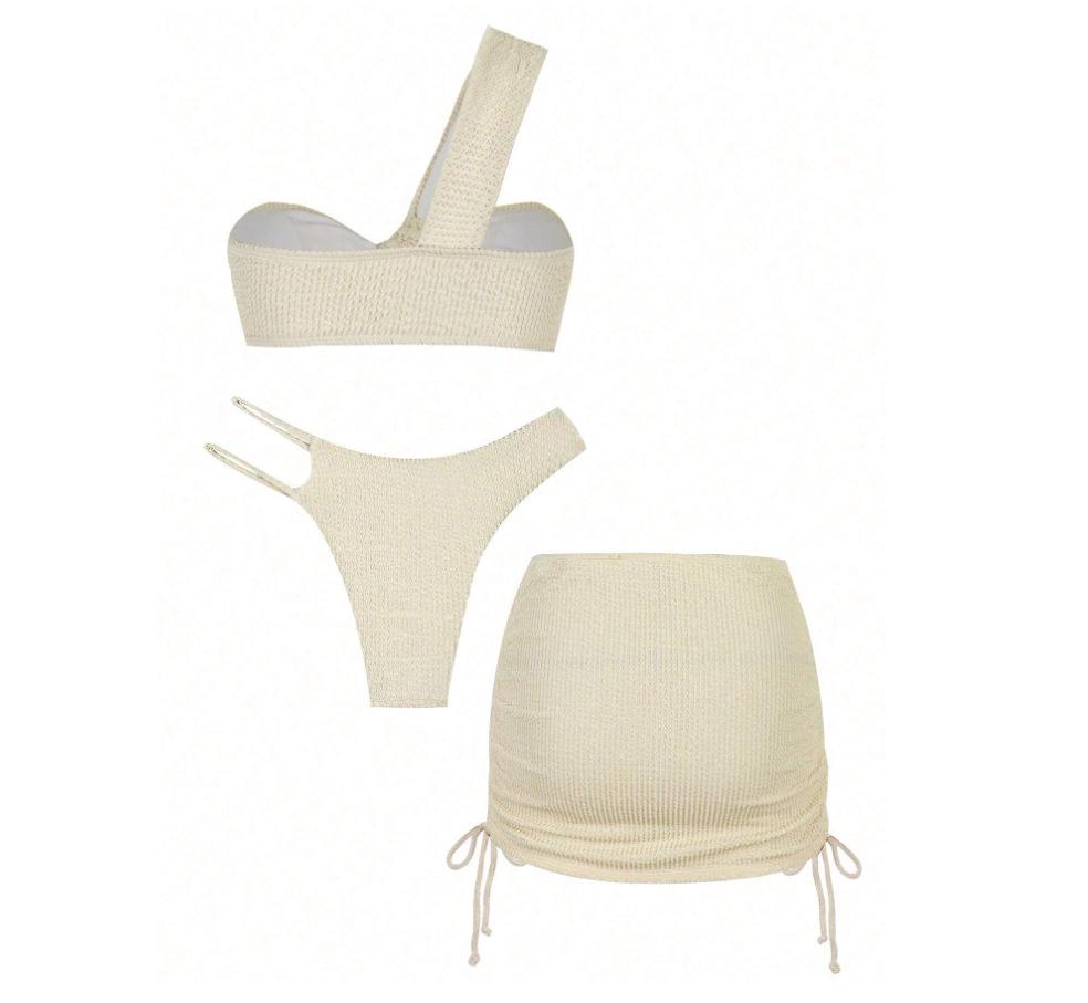 

Европейский и американский купальник бикини из трех частей на одно плечо бандо 2025 Large кремовый/белый