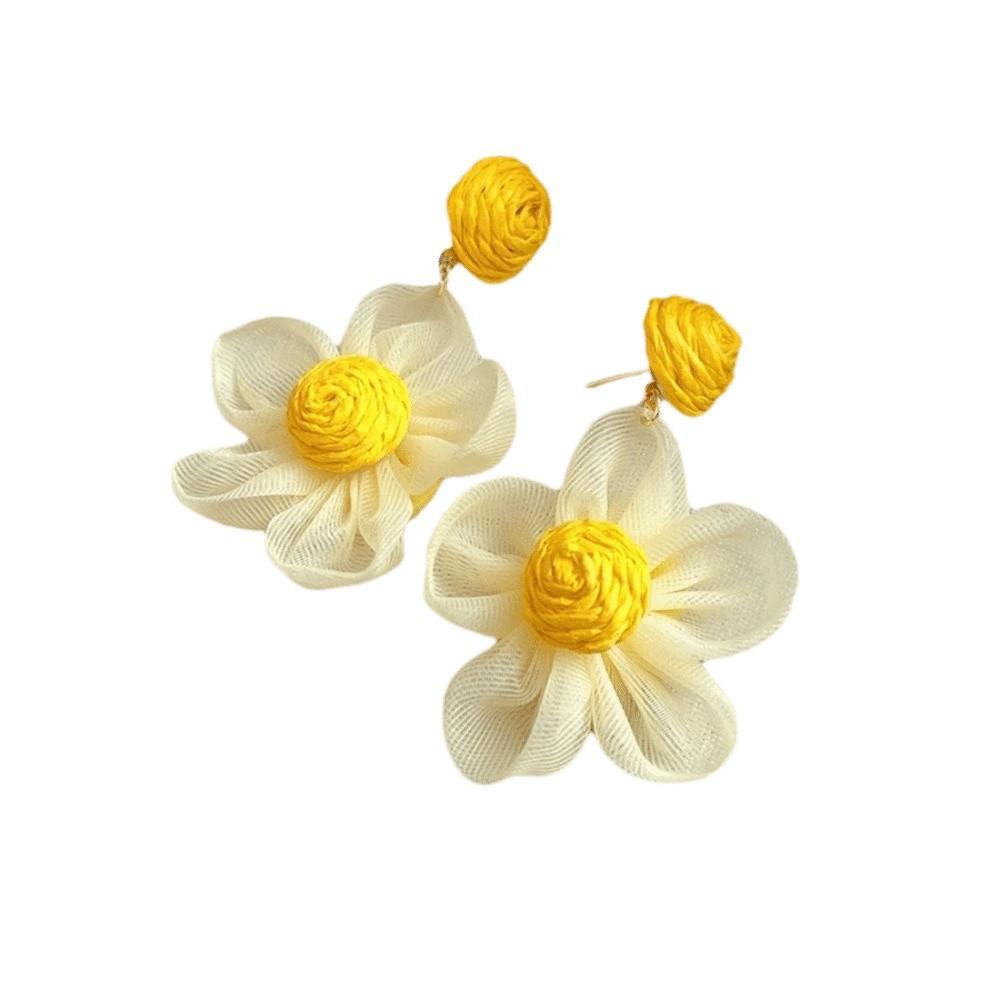 Sunflower Multi-colored Ear Accessories Raffia Flower Ear Drop Handmade Wood Drop Earrings  Daily