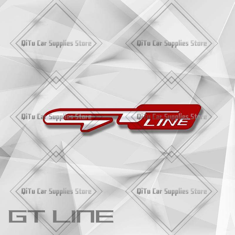 EEJQ9 Zinc Alloy Blue GT Line Badge Car Trunk Emblem 3D Grille Sticker For Kia Ceed Sportage Picanto Stonic Optima K5 Hyundai Peugeot