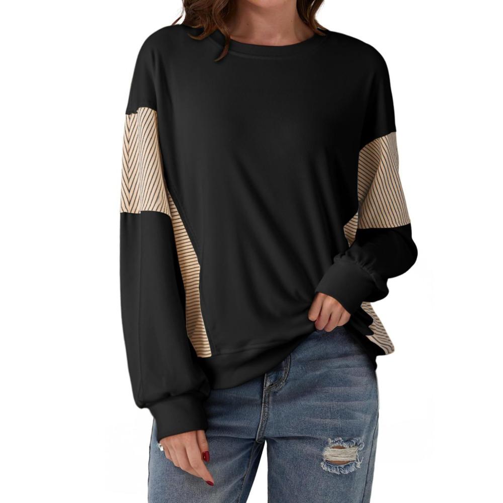 New Autumn and Winter Fashion Striped Color-blocking Round-neck Versatile Casual Long-sleeved Sweatshirt