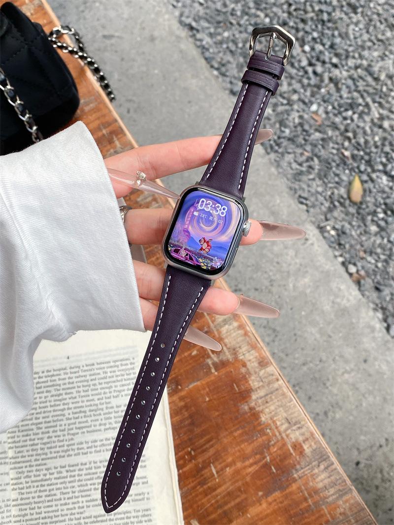 

For Apple Watch Iwatch10 Strap Applewatch 9876 Generation Se Small Waist Leather Strap Female (1/2/3 generation 42mm)/44/45/46/49mm universal темно-фіолетовий колір