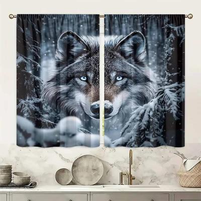 High-definition Snow Wolf Printed Curtains, Pole Bag Home Decoration, Room Decoration