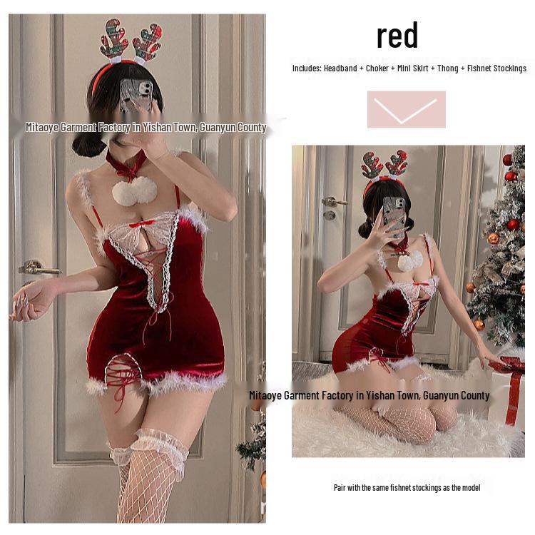 New Sexy See-Through Christmas Bodycon Mini Dress with Plush Camisole