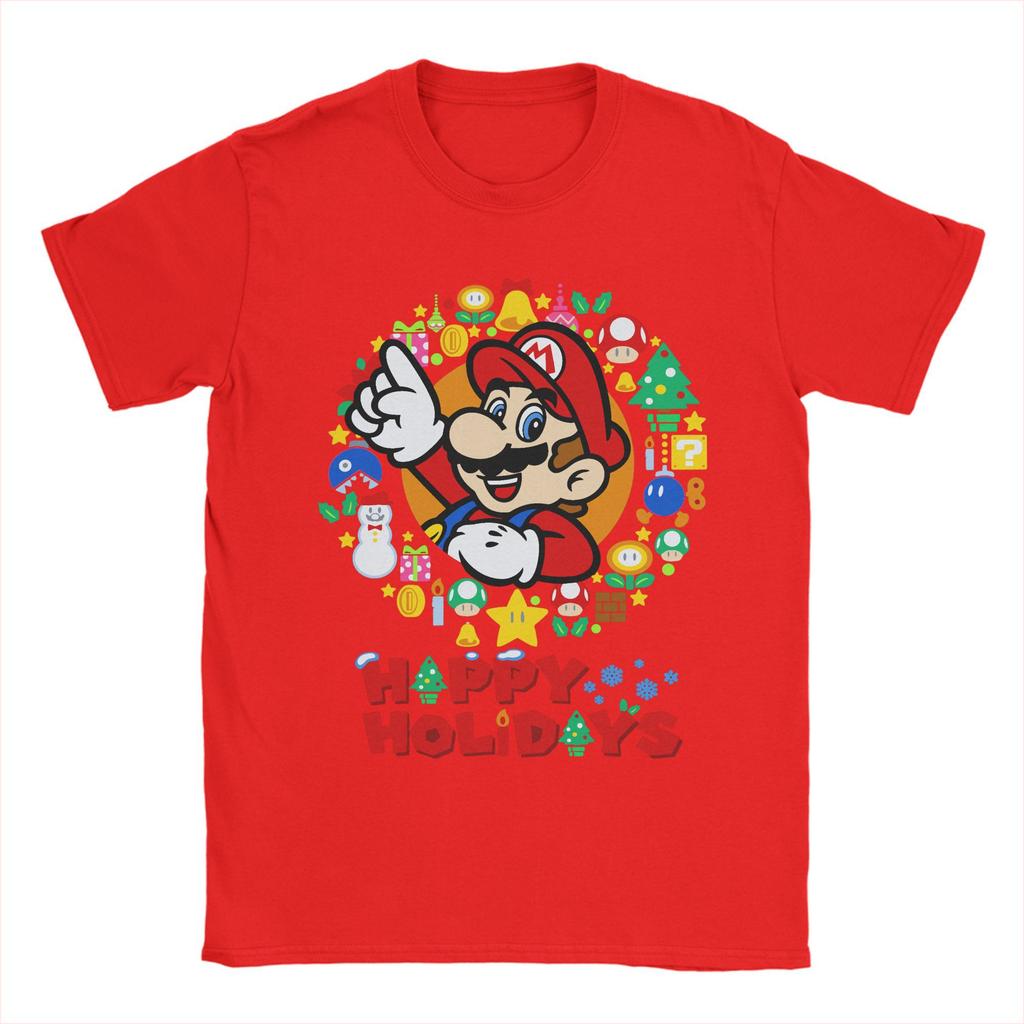 Cartoon Super Marios TShirt Men Women Merry Christmas Novelty Cotton Tee Shirt Crewneck Short Sleeve T Shirt Plus Size Clothing